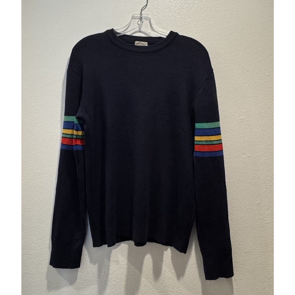 Vintage Bogner Navy Blue Rainbow Schurwool Pullover‎ Ski Sweater Retro READ